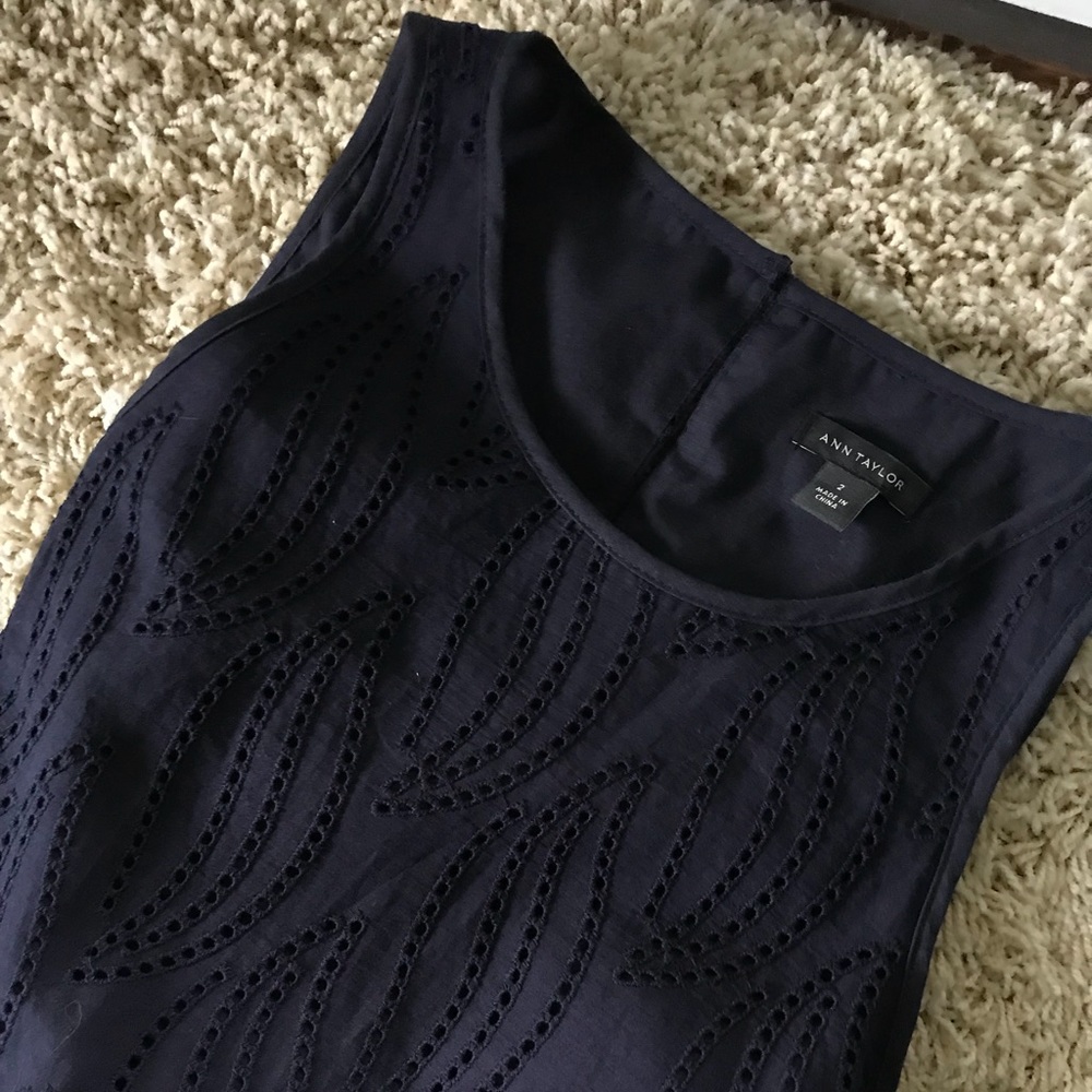 ann taylor navy eyelet swirl midi dress